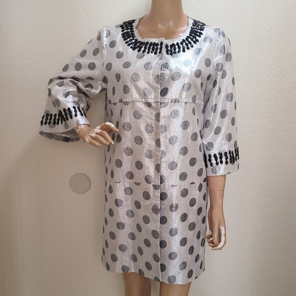MARC JACOBS METALLIC POLKA DOT COAT DRESS MOD GOGO JEWELED NECKLINE sz 4 - Picture 1 of 6